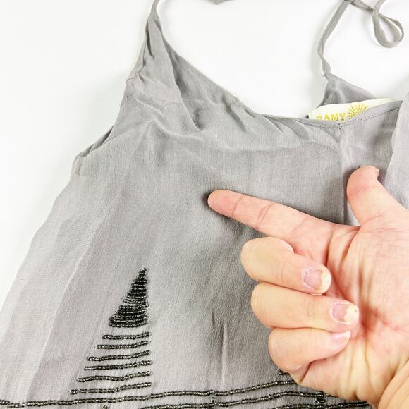 Ramy Brook grey silver silk beaded tank top Size XS flaws - Picture 6 of 10